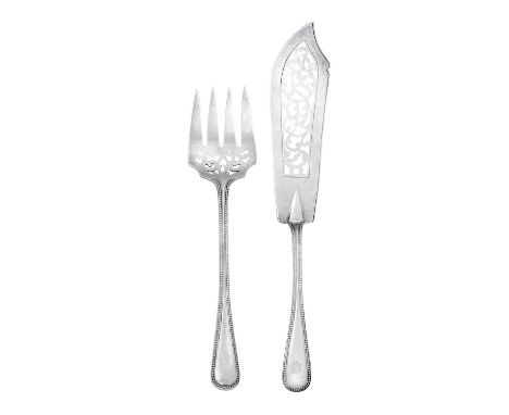A Victorian Silver Fish-Fork and Fish-Knife, by George Adams, London, 1871 Beaded Old English pattern, engraved with initials