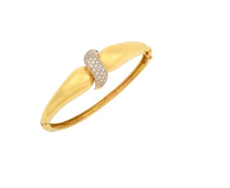 A Diamond Hinged Banglethe central stylised ribbon motif set throughout with round brilliant cut diamonds in yellow pavé sett