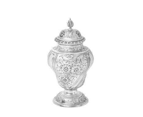 A Victorian Silver Caster, by William Gibson and John Lawrence Langman, London, 1898 in the George III style, inverted pear-s