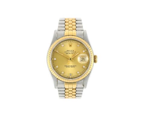Rolex: A Steel and Gold Automatic Calendar Centre Seconds Wristwatch with Diamond Set Dial Hour Markers, signed Rolex, Oyster