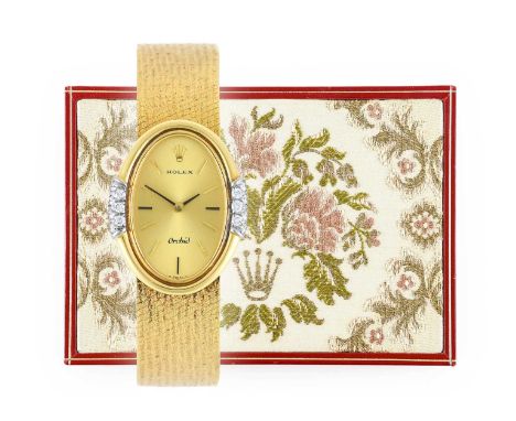 Rolex: A Lady's 18 Carat Gold Diamond Set Wristwatch, signed Rolex, model: Orchid, ref: 2908, 1970's, (calibre 1400) manual w