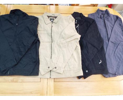 A job lot of four jackets to include Next, Emporio, F&amp;F and other, size M, unused liquidated retail stock