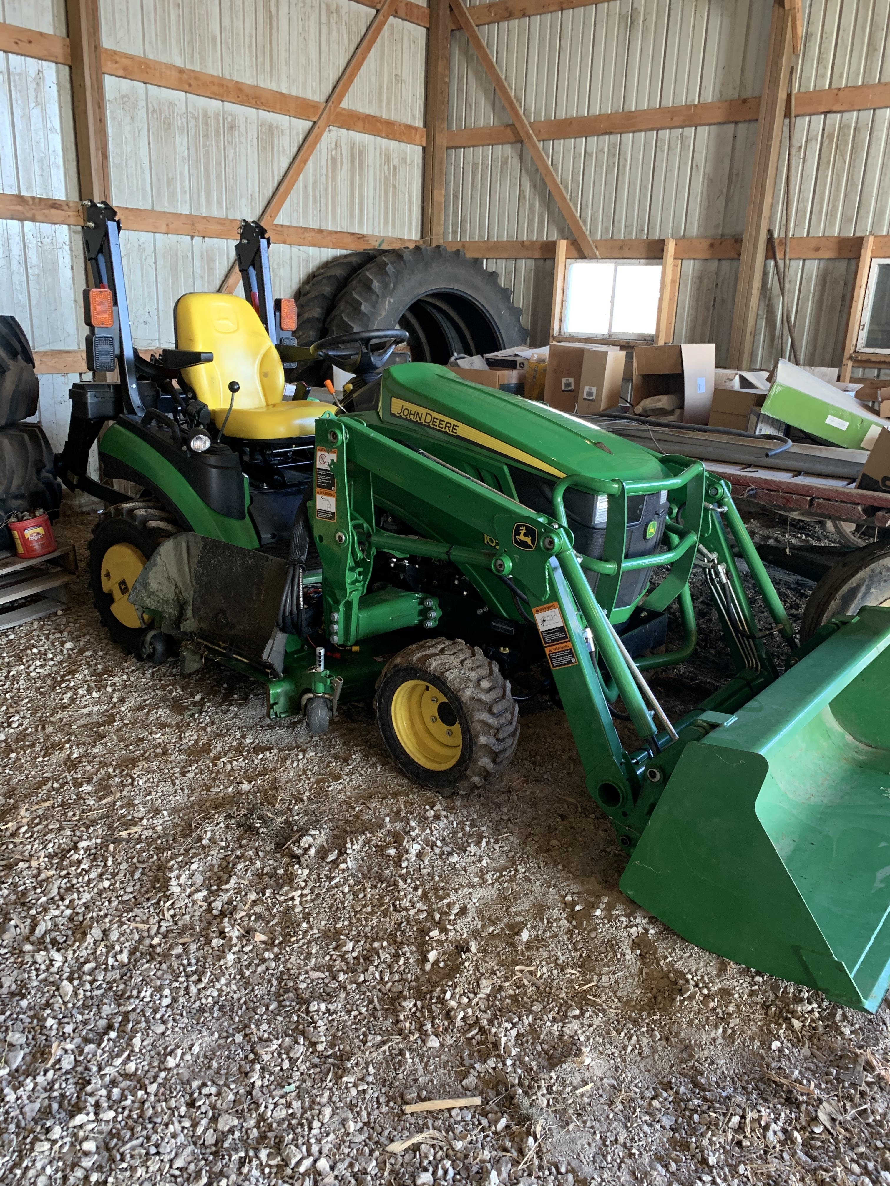 2014 John Deere 1025r Mfwd Hydrostatic Wloader W60 Mower Deck Cat 1 Quick Hitch Roll Bar 6671