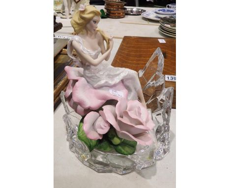 Franklin Mint Lady Rose figurine on a crystal stand, H: 23 cm. P&amp;P Group 3 (£25+VAT for the first lot and £5+VAT for subs