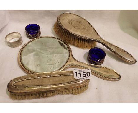 Walker &amp; Hall dressing table mirror and brush, and a further brush. P&amp;P Group 2 (£18+VAT for the first lot and £3+VAT