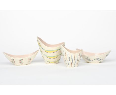 A Poole Pottery Freeform vase designed by Alfred Read and Guy Sydenham, painted by Diane Holloway, pattern PW, asymmetric rim