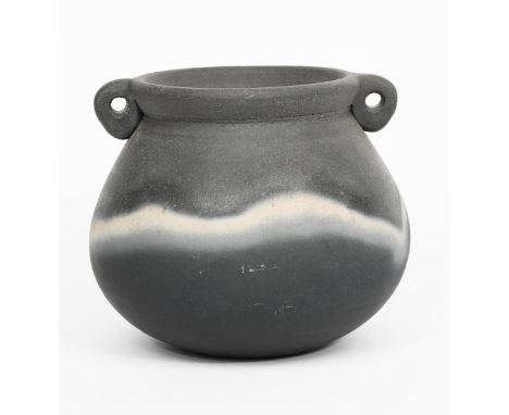 ‡ John Leach (1939-2021) a Muchelney Pottery burnished vase, 2009 ovoid with flaring neck and twin loop handles, burnished bl