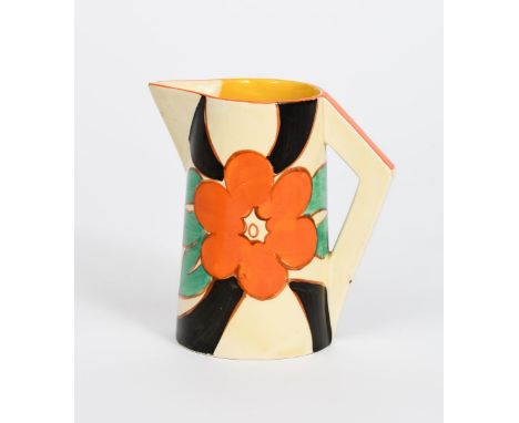 'Floreat' a Clarice Cliff Conical jug, shape no.48, painted in colours printed factory marks, 11.5cm. high