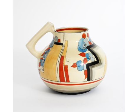 'Newport' a Clarice Cliff Bizarre single-handled vase,  shape no.634, painted in colours printed factory marks, 16.5cm. high