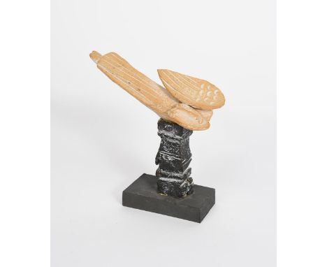 ‡ John Maltby (1936-2020) An Angel ceramic sculpture on plinth, wooden base, signed and titled to base 15cm. high