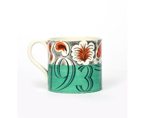 King George VI &amp; Queen Elizabeth Coronation 1937 a Wedgwood mug designed by Eric Ravilious, printed in black and red over