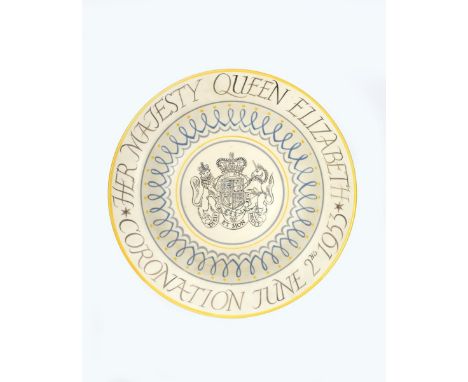 Her Majesty Queen Elizabeth Coronation June 2nd 1953 a large Poole Pottery commemorative wall charger designed by Alfred Read