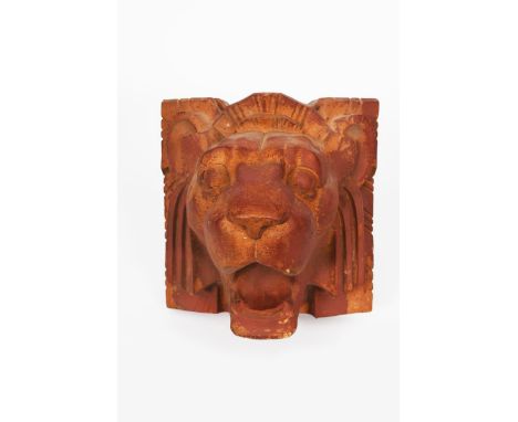 A Carter Stabler &amp; Adams Poole Pottery architectural Lion fountain head,  the wall mounted panel modelled as a stylised l