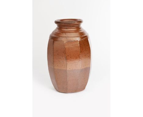 Richard Batterham  (1936-2021) a salt-glazed stoneware cut-sided jar, unsigned, incised 19 27.5cm. high Provenance The Estate