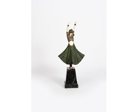 λ  Demetre Chiparus (1886-1947) Danseuse Indoue, (Hindu Dancer) patinated bronze and ivory, on tapering veined black marble b