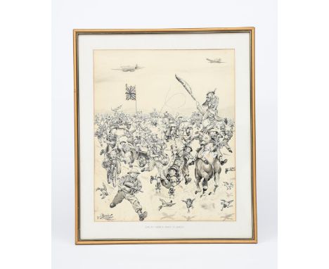 ‡ E G Oakley Beuttler The 21st Army's Race to Berlin, 1944 and Some Fool Pressed the Button, 1940 two pen and ink illustratio
