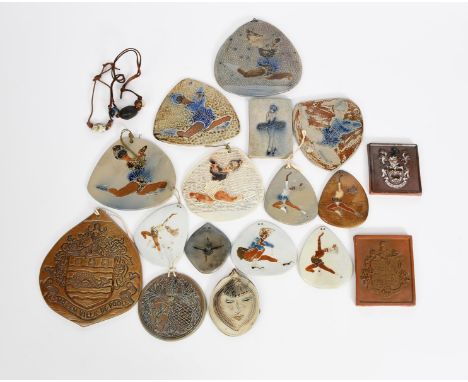 Eleven pottery Ice Skater plaques by Guy Sydenham,  incised and impressed with a portrait of Joan Sydenham ice skating, one L