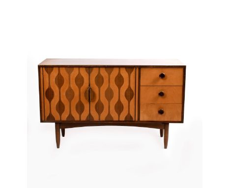 A Vanson teak sideboard designed by Robert Heritage possibly retailed at Heal's, rectangular on cylindrical legs, the twin, h