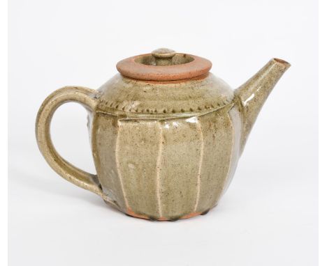 Richard Batterham  (1936-2021) a cut-sided stoneware teapot and cover, with chattering band to shoulder, covered to the foot 