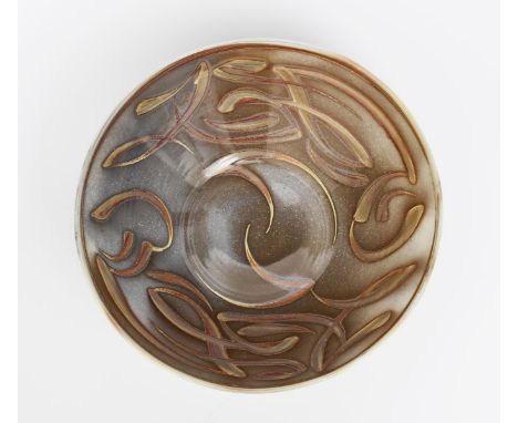 ‡ Nick Caiger-Smith (born 1957) a large Aldermaston Pottery bowl, flaring conical form, painted to the interior with brushed 