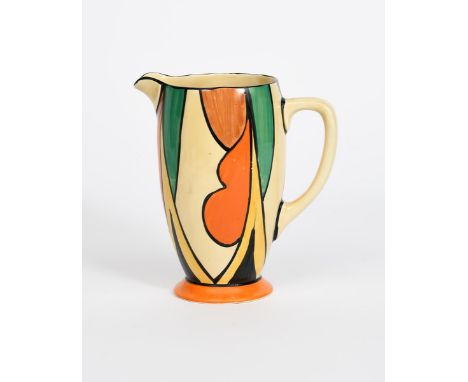 'Double V' a Clarice Cliff Bizarre Coronet jug, shape no.42, painted in colours printed factory mark, 17.5cm. high