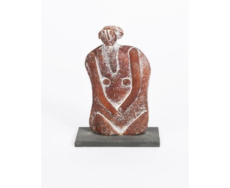 ‡ John Maltby (1936-2020) Female Figure ceramic sculpture on wooden base, signed to base, untitled 13.5cm. high