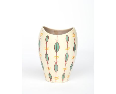 A Poole Pottery Freeform vase designed by Ann Read, painted by Diane Holloway, pattern PY, swollen cylindrical form with inve