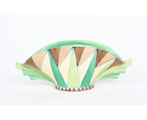'Killarney' a Clarice Cliff Bizarre Daffodil bowl, shape no.450, painted in shades of brown and green, outlined in blue print