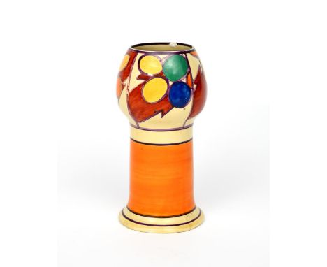 'Pebbles' a Clarice Cliff Fantasque vase, shape no.268, painted in colours between thin purple and a broad orange band, print