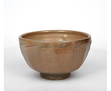 Richard Batterham  (1936-2021) a large salt-glaze stoneware cut-sided bowl, unsigned, bloats to interior 34cm. diam, 20cm. hi