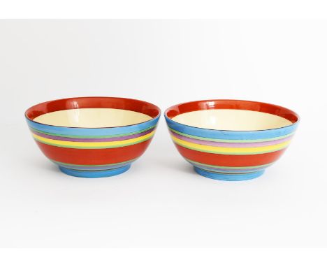 'Liberty Band' a pair of Clarice Cliff Bizarre bowls, painted in colours printed factory marks, 18.5cm. diam. (2) Provenance 