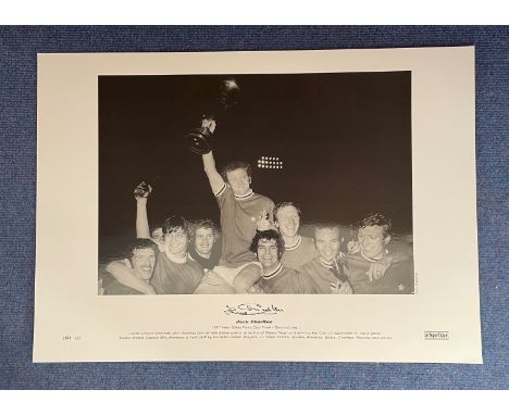 Jack Charlton signed 16 x 23 black and white limited-edition photo. Photo shows 1971 Inter- Cities Fairs Cup Final - Second L