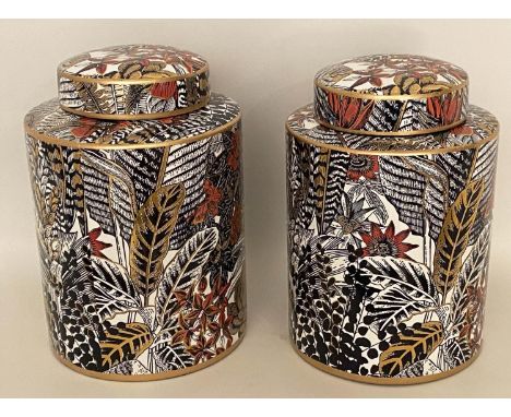 GINGER JARS, a pair, foliate print ceramic, 30cm H. (2) 