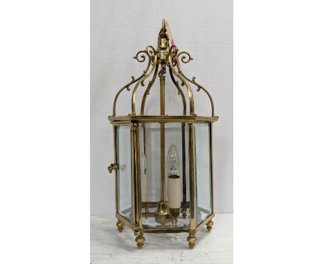 HALL LANTERN, 90cm drop, gilt metal, three branch light. 