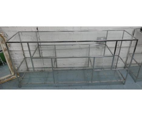 CONSOLE TABLE, 160cm x 40cm x 75cm, contemporary, polished metal and glass. 