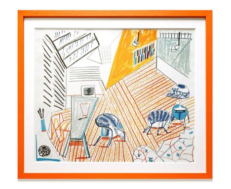 DAVID HOCKNEY 'Pembroke Studio with Blue Chair and Lamp', 1986, colour lithograph, 43cm x 50cm framed. 