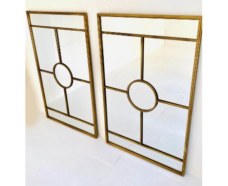 ARCHITECTURAL WALL MIRRORS, a pair, 110cm x 70cm, gilt metal frames. (2) 