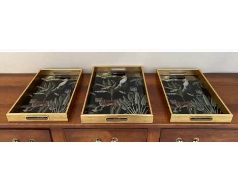 DRINKS TRAYS, a set of three, 50cm x 45cm x 30cm, tropical print design. (3) 