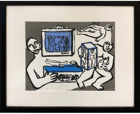 MANNER OF FERNAND LEGER (1881-1955) 'Boxes', lithograph, indistinctly signed and dated '86, 27cm x 35cm, framed. 