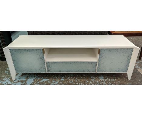 MEDIA CONSOLE, 167cm x 52cm x 51cm, Contemporary design, with marbled mirror detail. 