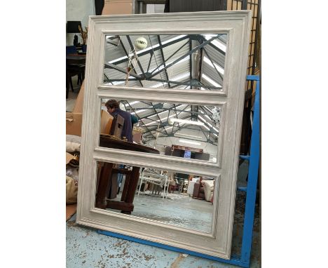 ARCHITECTURAL WALL MIRROR, 139cm x 105cm, segmented grey painted finish. 
