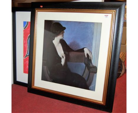 After Bernhard Gutmann - reproduction lithograph, and a contemporary school untitled abstract watercolour (2)