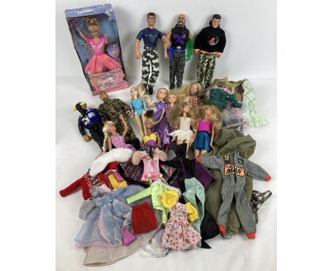 A quantity of assorted Action Man, Barbie, Disney and other dolls, clothes and accessories. To include boxed Barbie Bubble Fa