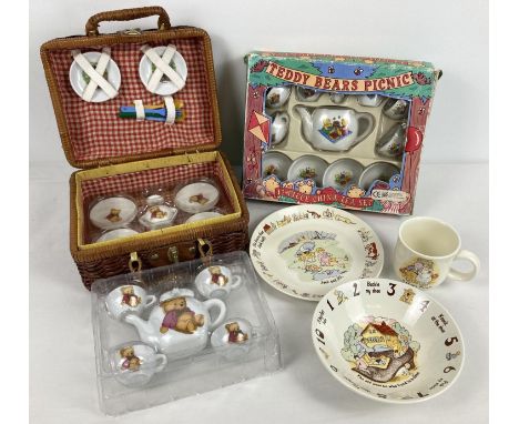 A collection of vintage ceramic tea sets and nursery ware. Comprising: 3 pieces of Poole Pottery Nursery ceramics with Nurser