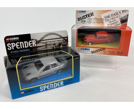 2 boxed film and TV related diecast vehicles by Corgi. "Buster" #01801 Jaguar Mk II in red and "Spender" #96012 Ford Sierra i