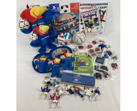 A collection of assorted vintage football related toys and collectables. To include France '98 World Cup collectables, Euro 2