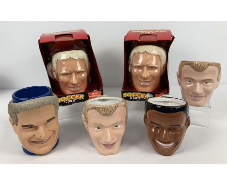 A collection of 6 1990's Croco Toys Soccer Stars 'Smugs' plastic and ceramic collectable mugs. Comprising: 2 x boxed Peter Sc