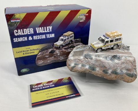 #CV1002 boxed limited edition Calder Valley Search &amp; Rescue  Land Rover Defender &amp; Diorama, by Corgi. 1:43 scale, No.