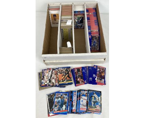 A box of assorted vintage and more modern baseball and basketball trading cards. To include Topps, Fleer, Sportflics, Upper D