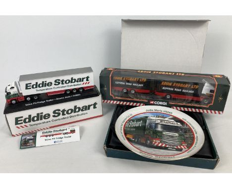 2 boxed Eddie Stobart Commercial lorries &amp; a boxed plate. Corgi #59516 Volvo Short Wheelbase Lorry With Close Couple Trai